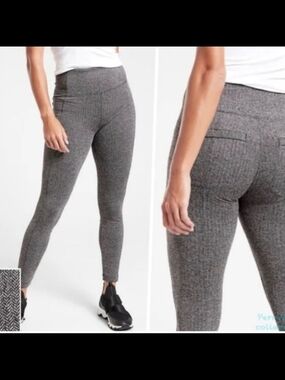 Athleta Gray Herringbone High-Rise Leggings: Dusty Brownish Wine